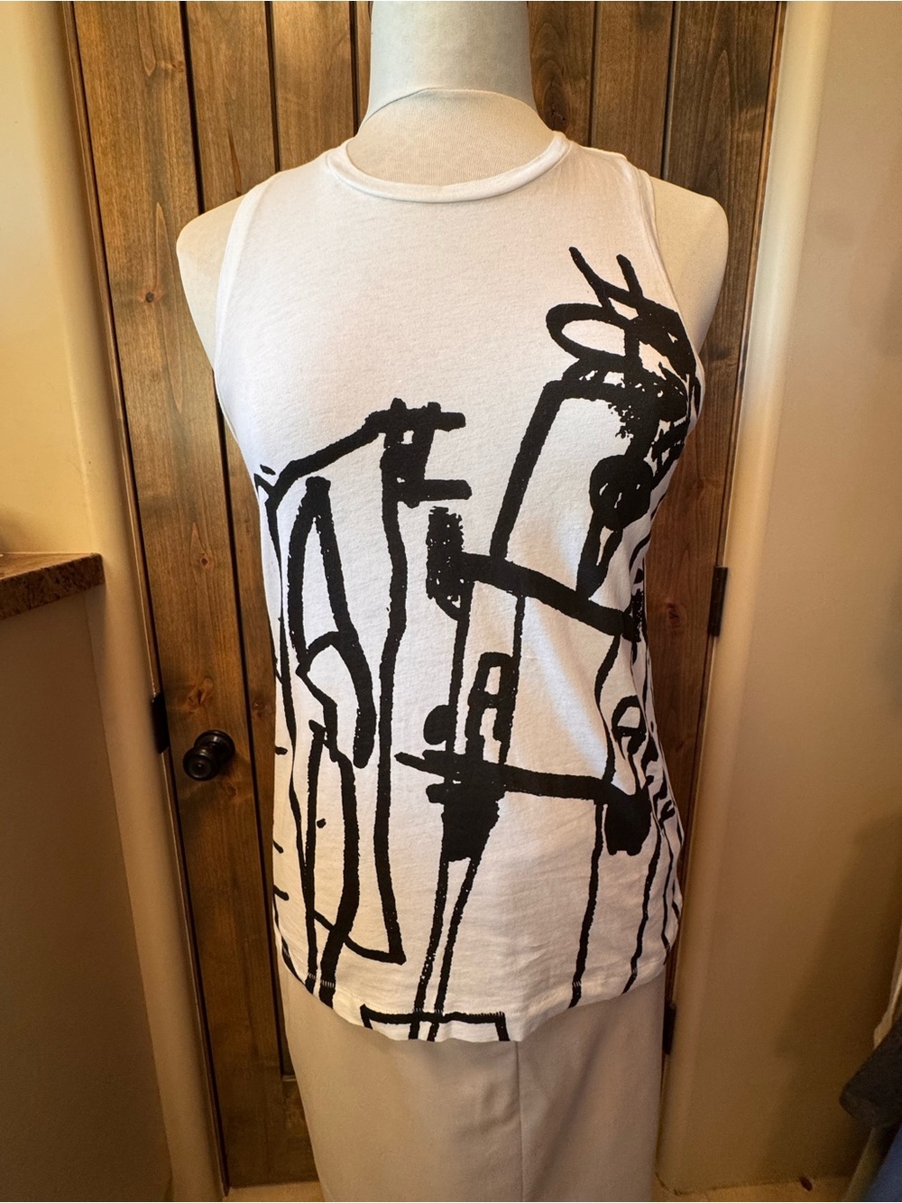 rag & bone White Tank Top with Black Abstract Graphic size small